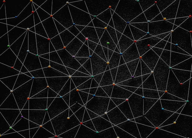 Push pins connected linear network  background