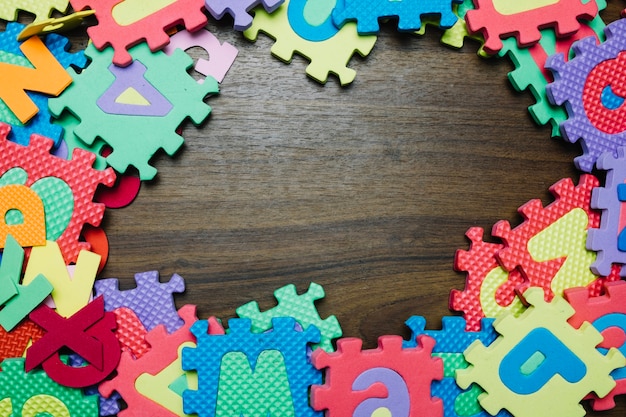 Puzzles in arrangement on wood 