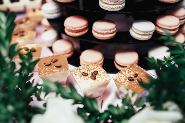 Pyramid of pink and white macaroons