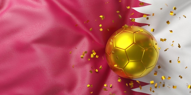Qatar flag with golden soccer ball 3d illustration