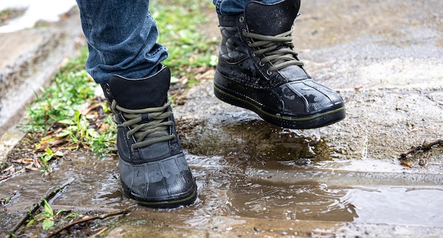 Quality waterproof boots for bad weather closeup