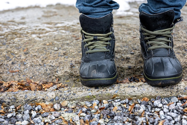 無料写真 悪天候のクローズ アップのための高品質の防水ブーツ