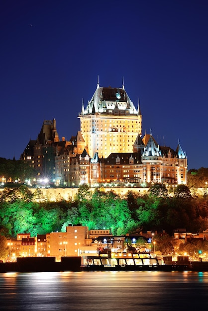 Free photo quebec city skyline at dusk over river viewed from levis.