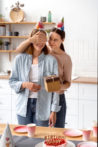 Free photo queer couples celebrating birthday