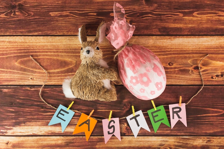 Free Photo rabbit and egg near easter writing