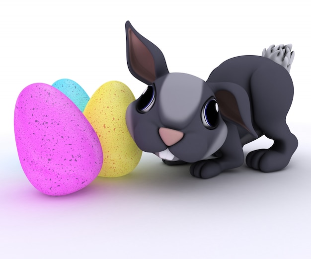 Free photo rabbit with coloured eggs