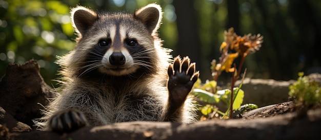 森の中のアライグマ アライグマのクローズアップ