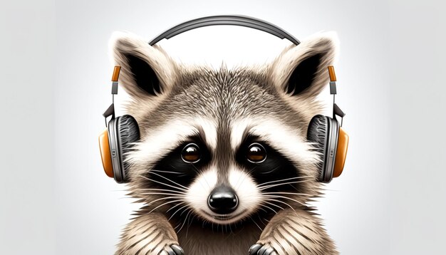 Raccoon in headphones listening to music generative AI