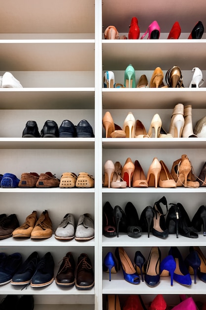 Rack full of shoes in a modern house