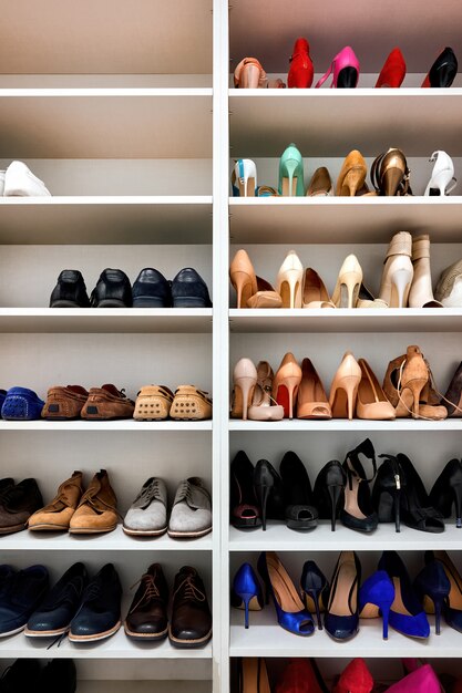 Rack full of shoes in a modern house