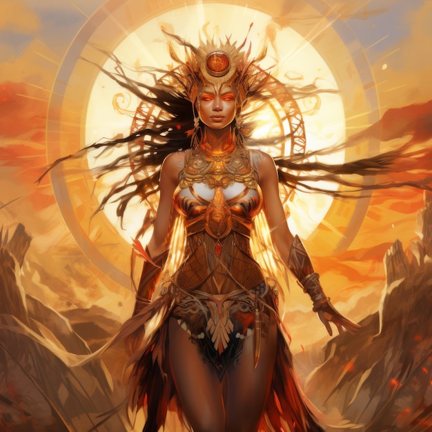 Free photo radiant depiction of empowered female sun goddess