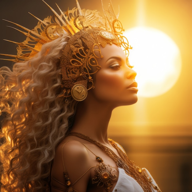 Free photo radiant depiction of empowered female sun goddess