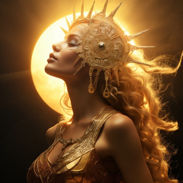 Radiant depiction of empowered female sun goddess