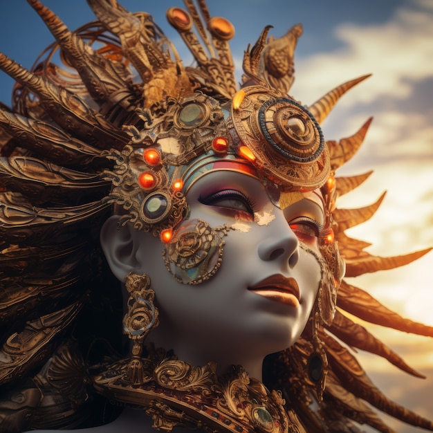 Foto gratuita rappresentazione radiosa della dea del sole femminile potenziata