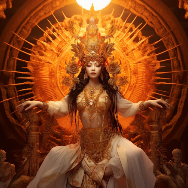 Radiant depiction of empowered female sun goddess