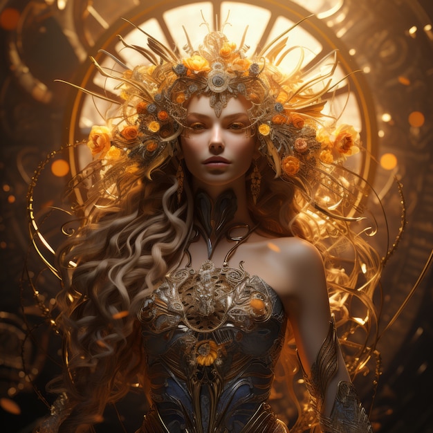 Free photo radiant depiction of empowered female sun goddess