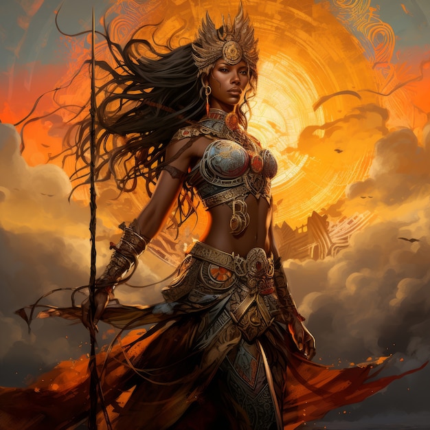 Free photo radiant depiction of empowered female sun goddess