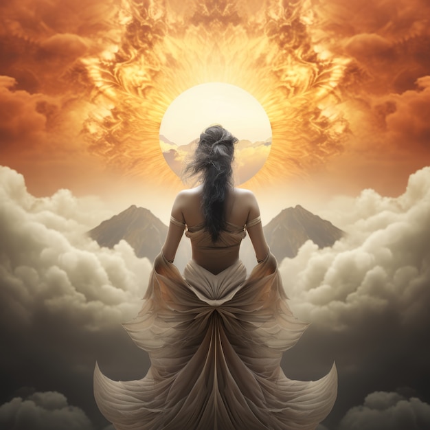 능력 있는 여성 태양 여신 의 빛나는 묘사