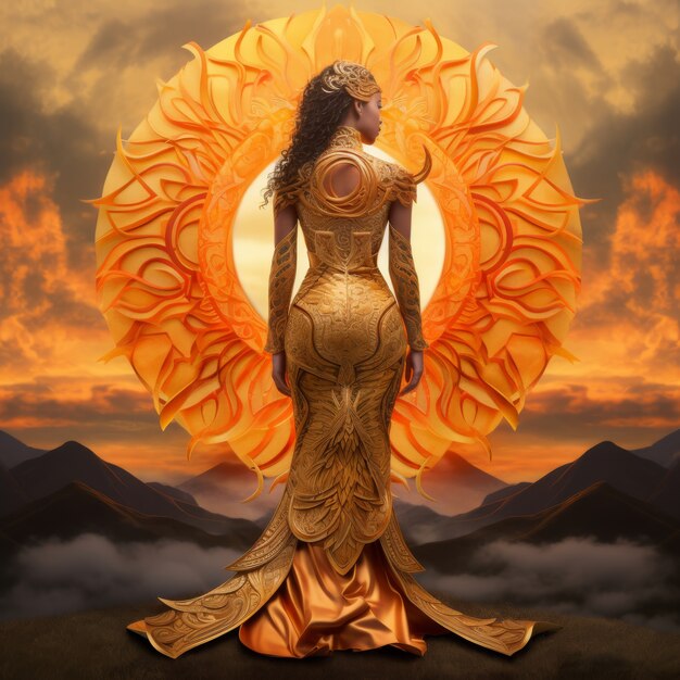 radiant depiction of empowered female sun goddess