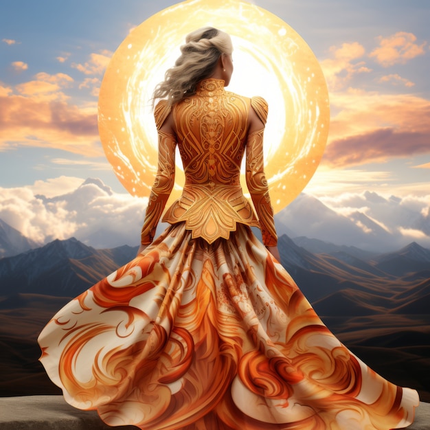 Radiant depiction of empowered female sun goddess