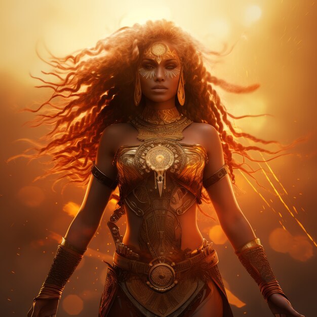 Radiant depiction of empowered female sun goddess