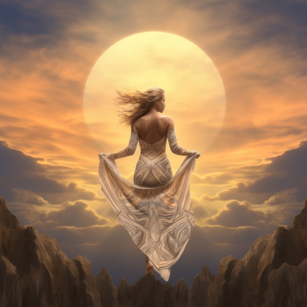 Free photo radiant depiction of empowered female sun goddess