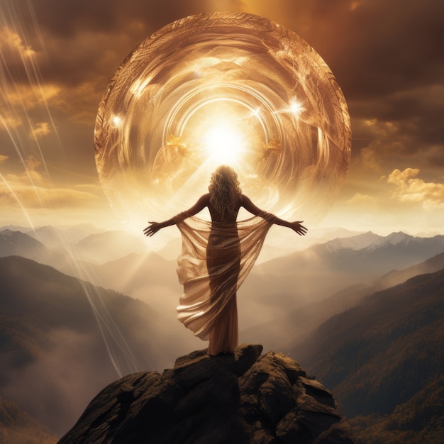 Radiant depiction of empowered female sun goddess