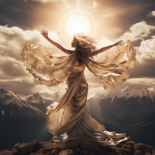 強力な女性太陽女神の輝く描写