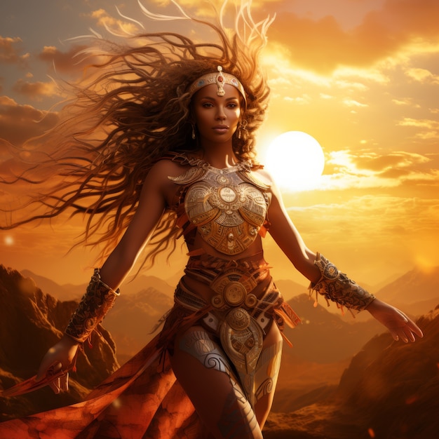 Free photo radiant depiction of empowered female sun goddess