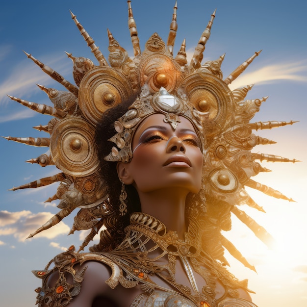 Radiant depiction of empowered female sun goddess