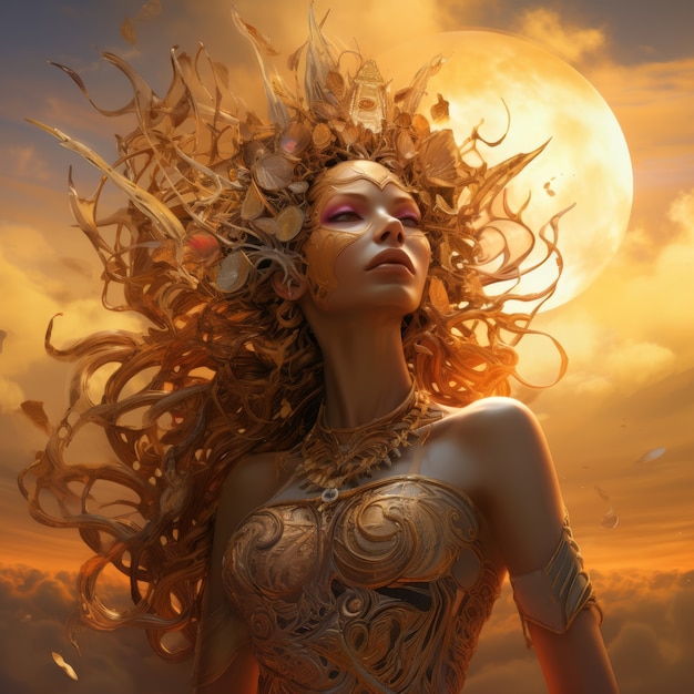 Radiant depiction of empowered female sun goddess