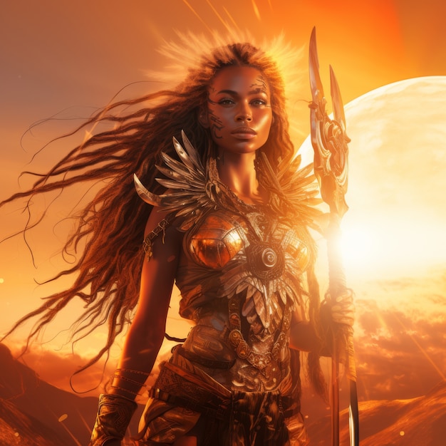 Free photo radiant depiction of empowered female sun goddess