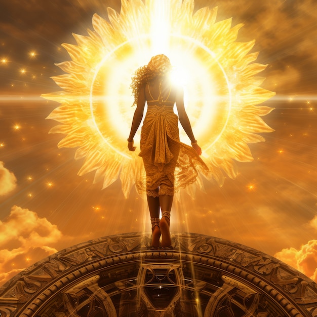 無料写真 強力な女性太陽女神の輝く描写