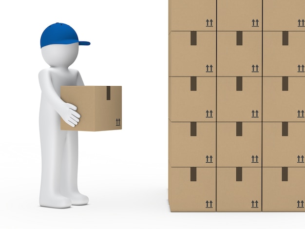 Free photo rag doll looking at a mountain of boxes