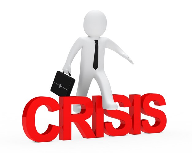 Rag doll on a red word "crisis"