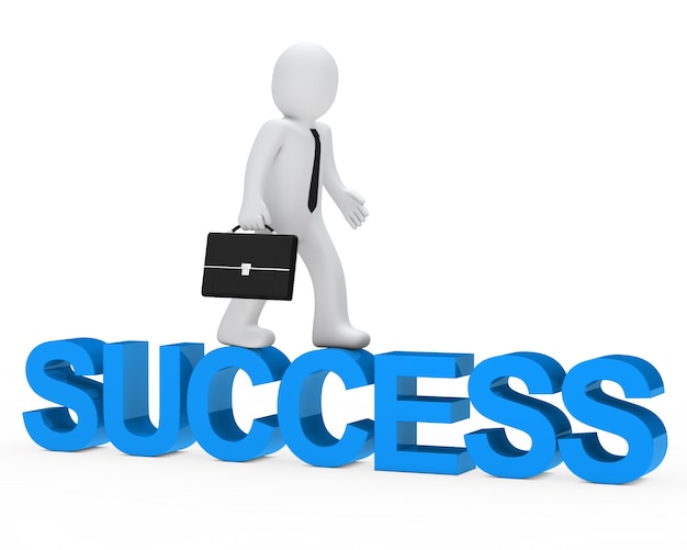 Rag doll walking on the blue word "success"