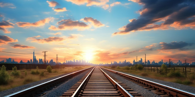 Бесплатное фото Железнодорожные пути, ведущие к промышленной зоне тема транспорта