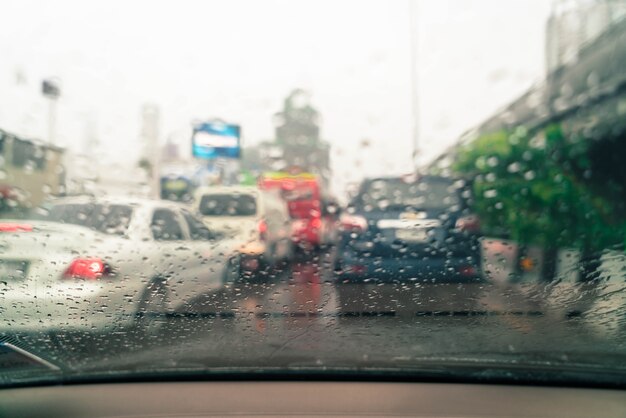 車のガラスの雨滴