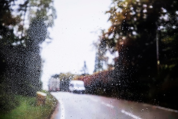 道路の背景に対する雨の影響