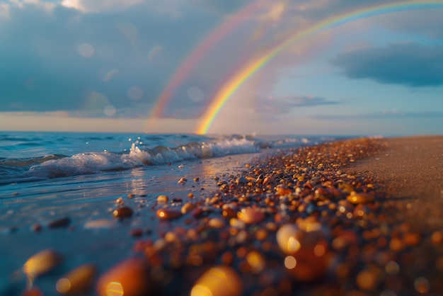 Free photo rainbow on a beach landscape