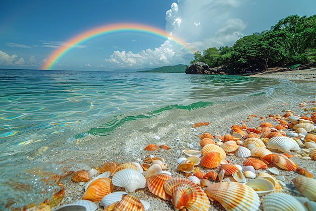 Foto gratuita l'arcobaleno su un paesaggio di spiaggia