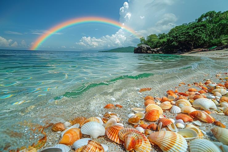 Free Photo rainbow on a beach landscape