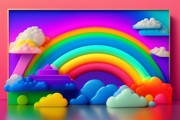 Foto gratuita un arcobaleno e un castello su uno sfondo rosa