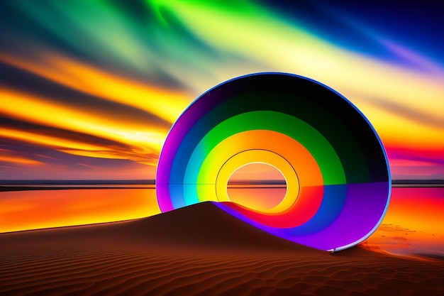 Free photo rainbow colored cd in the sand wallpapers