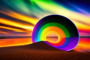 Free photo rainbow colored cd in the sand wallpapers