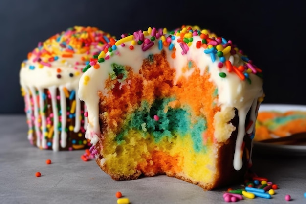 Rainbow colorful cupcakes with colorful sprinkles Ai generative