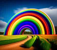 Foto gratuita un arcobaleno su un campo di fiori