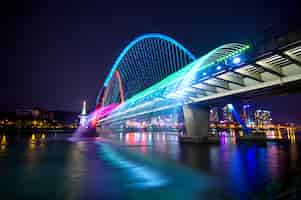 Free photo rainbow fountain show at expo bridge in south korea