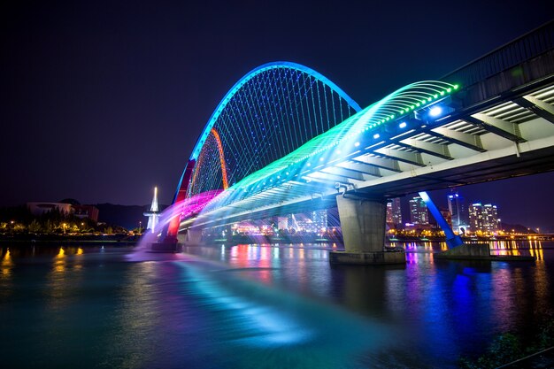 Шоу радужных фонтанов на мосту Экспо в Южной Корее