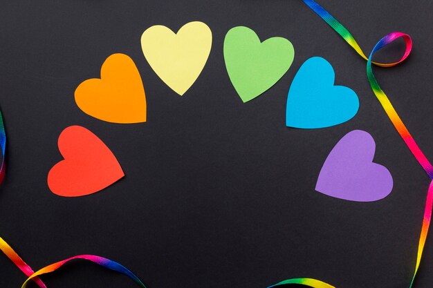 Rainbow hearts flag flat lay